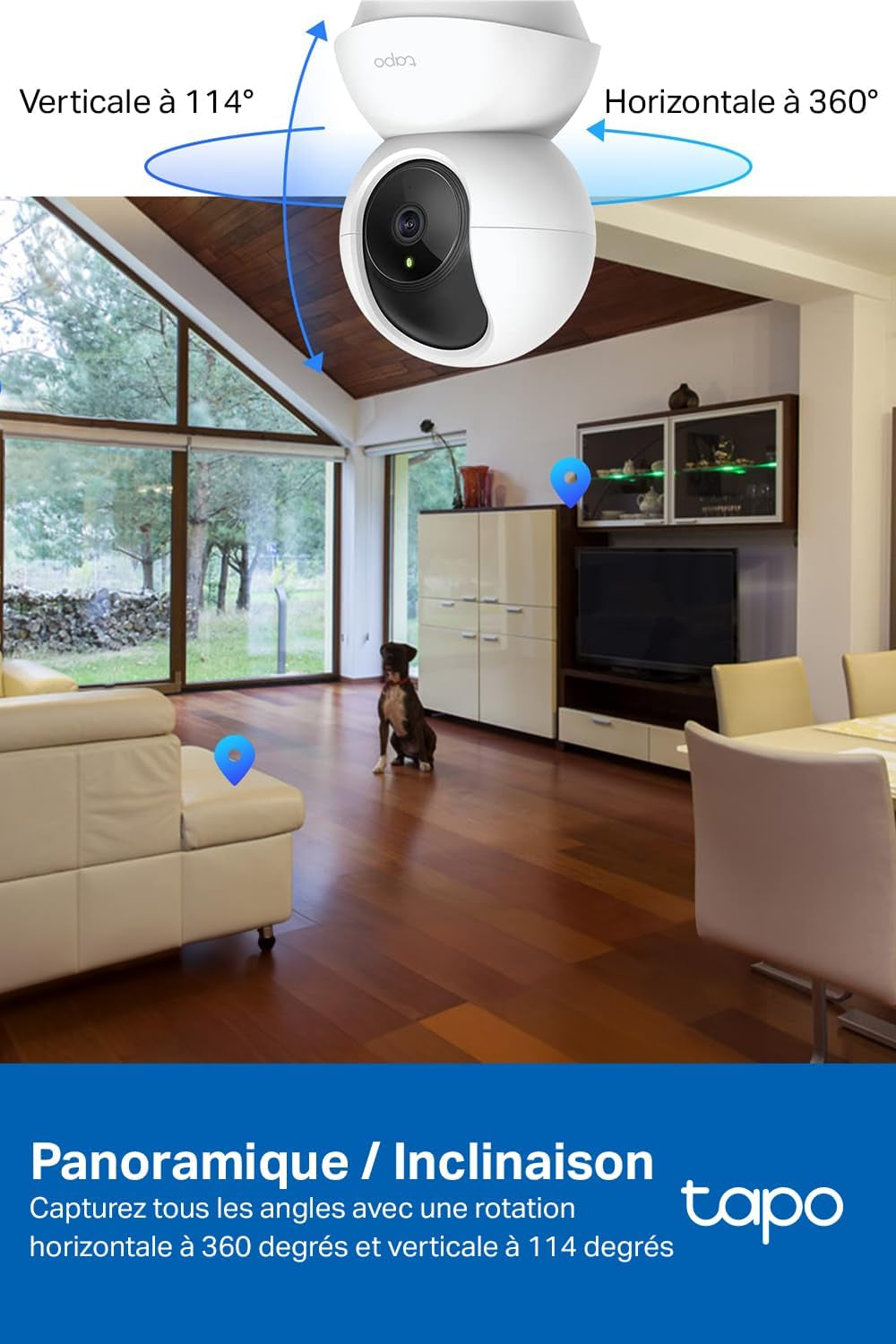 C200 Caméra Surveillance Wifi Intérieure 360° 1080P, Vision Nocturne, Notifications En Temps Réel, Détection De Personne, Suivi De Mouvement, Télécommande, Compatible Avec Alexa