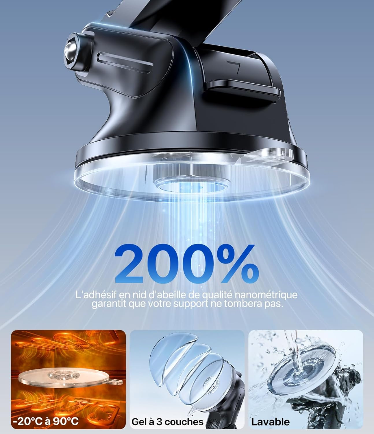 Support Téléphone Voiture [2025 Ventouse Puissante] Porte Telephone Voiture Tableau De Bord, Rotation 360° Portable Ventouse Pour Iphone Compatible Avec 4-7.2" Smartphone