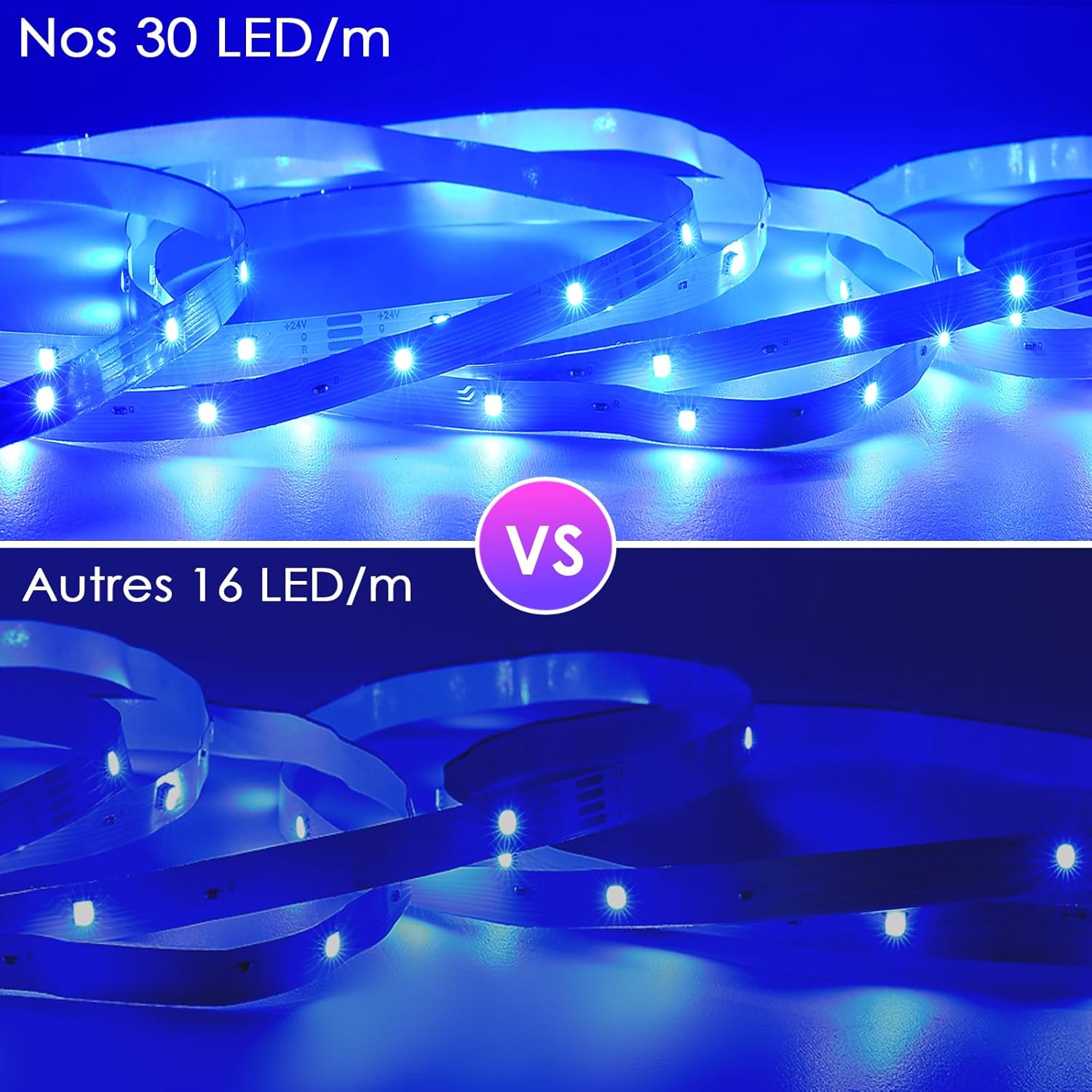 HOVVIDA Ruban LED 5M, 30 Led/Mètre, 24V RVB Bande LED, 150 LED, APP Et Télécommande, Synchronisation De La Musique, Mode Minuterie, Pour Chambre, Salle De Jeux, Fête, Festival