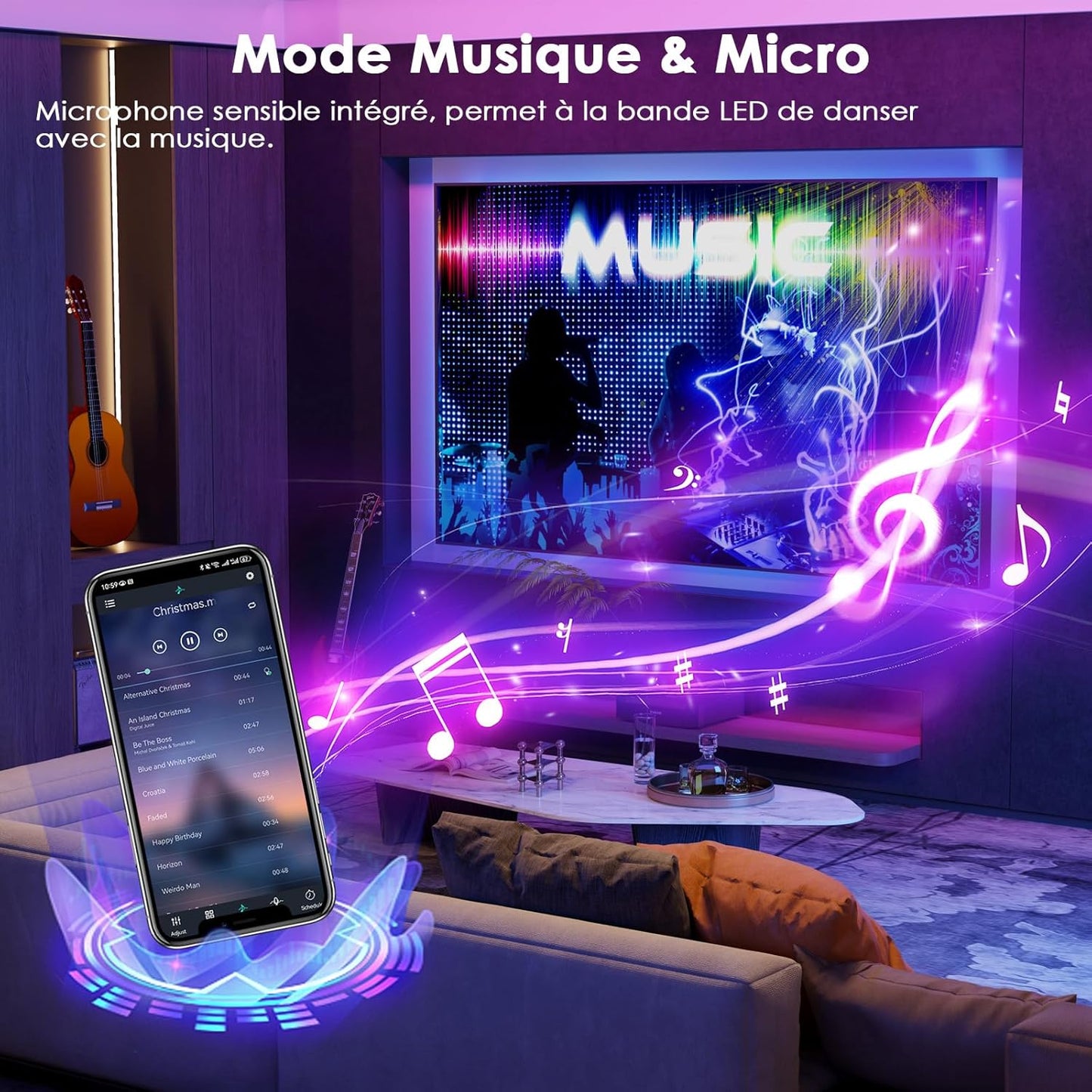 HOVVIDA Ruban LED 5M, 30 Led/Mètre, 24V RVB Bande LED, 150 LED, APP Et Télécommande, Synchronisation De La Musique, Mode Minuterie, Pour Chambre, Salle De Jeux, Fête, Festival