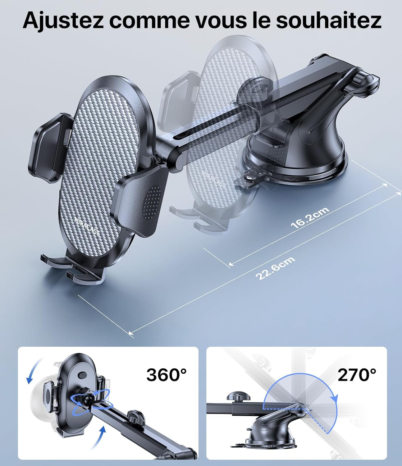 Support Téléphone Voiture [2025 Ventouse Puissante] Porte Telephone Voiture Tableau De Bord, Rotation 360° Portable Ventouse Pour Iphone Compatible Avec 4-7.2" Smartphone